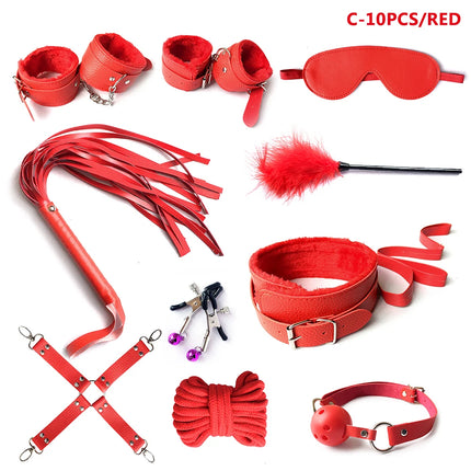 BDSM Sex Kits Bdsm Bondage Adults Sex Toys For Women Men Handcuffs Nipple Clamps Whip Spanking Sex Metal Anal Plug Vibrator Butt