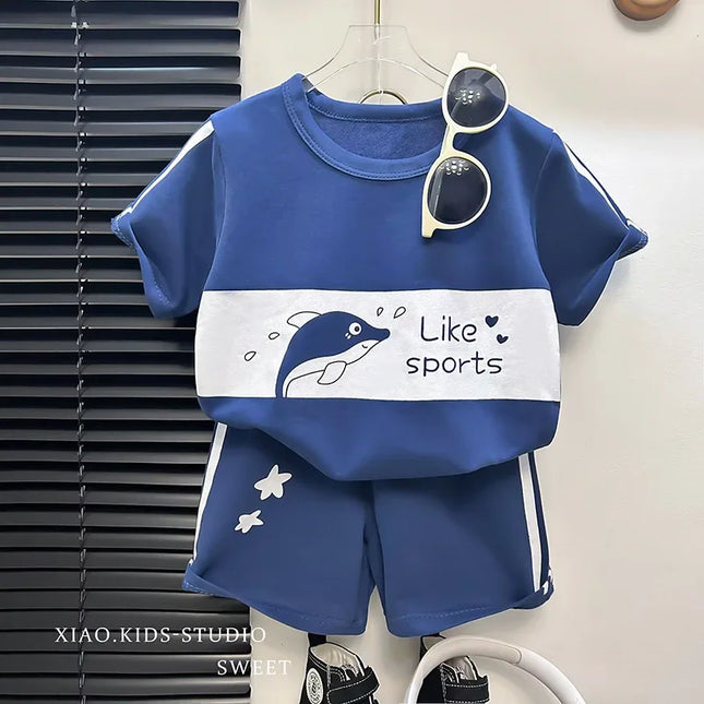 Children's Top and Bottom Clothes Set Short-sleeved Suit Striped Girls Boys T-shirt Summer Children's Clothing Loungewear Outfit