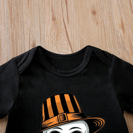 IURNXB Newborn Baby Bodysuit Short Sleeve Infant 1st Halloween Party Costume Skull Print Romper Cute Kid Outfit 100%Cotton 0-12M