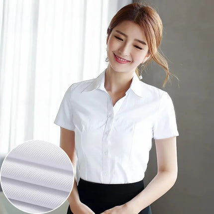 White Women's Shirt Short Sleeve Spring Summer New Work Uniform Formal Long Sleeve Black Blue Professional Clothing Female Blouse