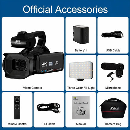 4K HD Video Cameras for Photography 64MP WiFi Livestream Webcam Camcorder 18X Digital Zoom Vlog Recording Camera for YouTube