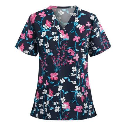 Womens T-Shirts Medical Nursing Uniform Clinical Uniform Woman V-Neck Short Sleeve T Shirt Tops With Pocket Women's Clothing