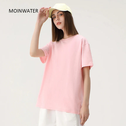 WAVLATII New Women Solid Cotton T Shirts Female Dark Green Oversized Casual Soft Tees Unisex Short Sleeve Summer Tops
