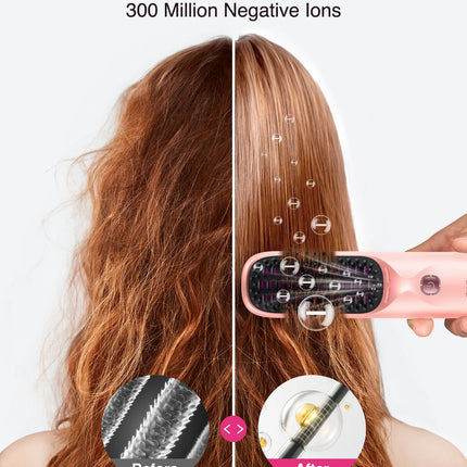 Cordless Hair Straightener Brush 10,000mAh Portable 300M Negative Ions for Frizz-Free Shine Fast Heating, Gift for Women
