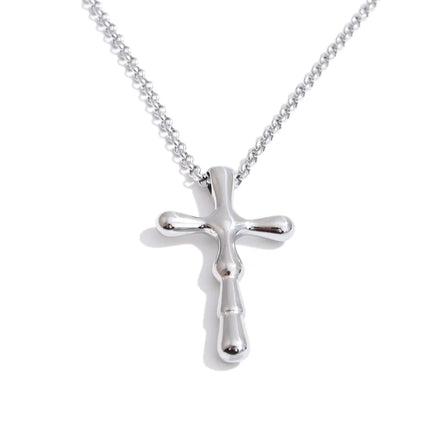 Yhpup High Quality Textured Waterproof Stainless Steel Cross Pendant Necklace Jewelry for Women PVD Plated Handmade Polished