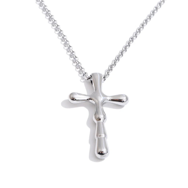 Yhpup High Quality Textured Waterproof Stainless Steel Cross Pendant Necklace Jewelry for Women PVD Plated Handmade Polished