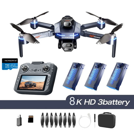 Drone 4K HD GT8 Camera Obstacle Avoidance Aerial Photography Brushless Drone with Screen Foldable RC Drone Quadcopter RTF