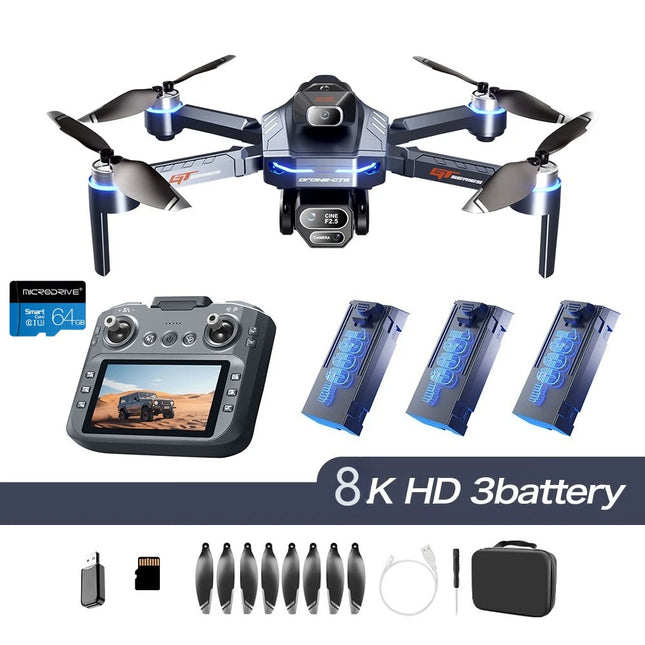 Drone 4K HD GT8 Camera Obstacle Avoidance Aerial Photography Brushless Drone with Screen Foldable RC Drone Quadcopter RTF