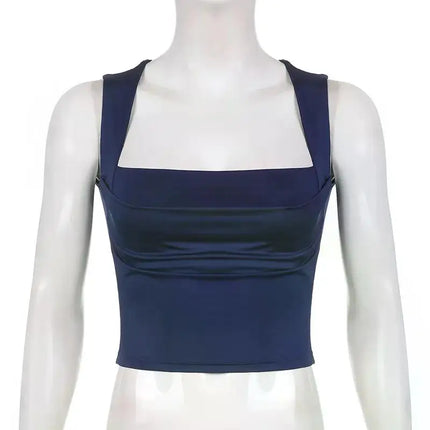 Folds Tanks for Women Solid Elegant Slim Sexy Harajuku Minimalist High Street Y2k Clothes Crop Tops Design