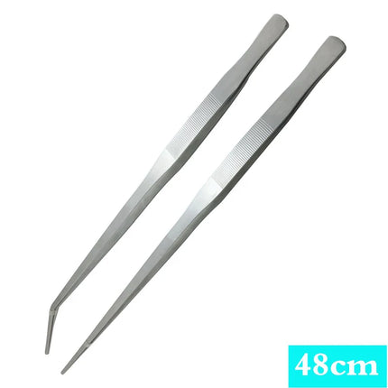 Stainless steel thick curved straight tweezers 48cm long teeth anti slip pet feeding tool, aquarium plant tweezers