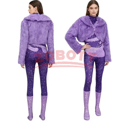 Cartoon Zoo 2 Gazelle Cosplay Purple Plush Coat Jumpsuit Costume Set Adult Kids Girls Halloween Clothes Outfits Carnival Party