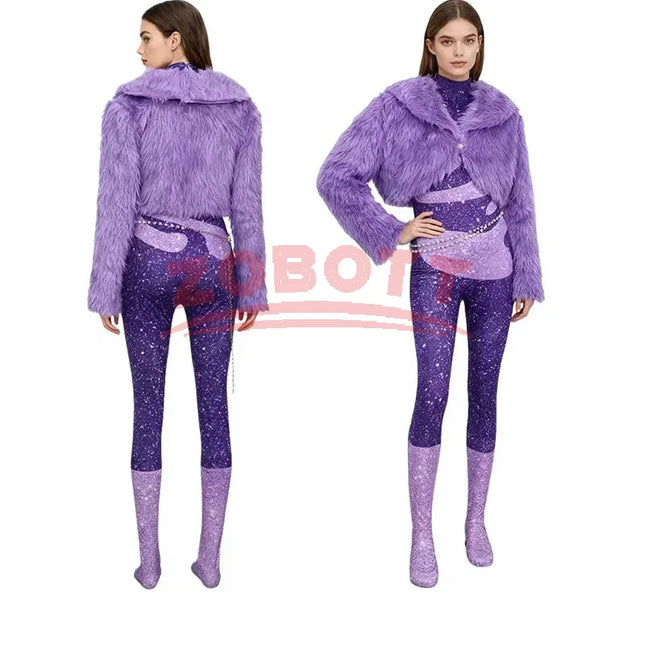 Cartoon Zoo 2 Gazelle Cosplay Purple Plush Coat Jumpsuit Costume Set Adult Kids Girls Halloween Clothes Outfits Carnival Party