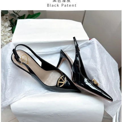 Women's pointed high-heeled sandals for women's summer 2025 new style pointed high-heeled shoes with metal buckle single shoes
