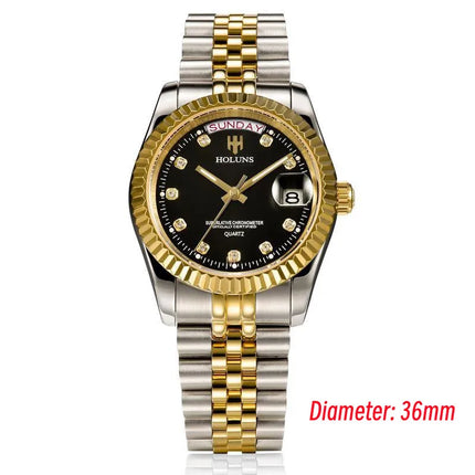 Holuns Luxury Classic 36/41mm Gold Men's Watches Japan MIYOTA Quartz Movt Stainless Steel Classic Business Wristwatch Waterproof