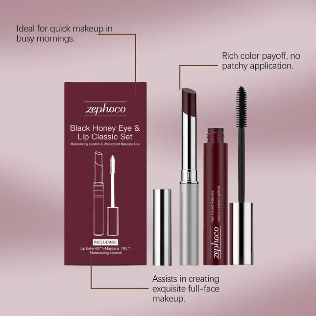 Black Honey Iconic Eye Lip Makeup Set Black Volumizing Lengthening Curling Mascara Plumping Gloss Lipstick Waterproof Makeup Set