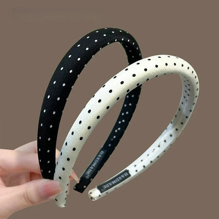 New Simple Elegant Black White Polka Dot Headbands Korean Style Women Classic Narrow-Edge Sponge Versatile Hair Hoops Head Band
