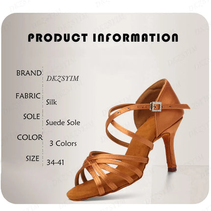 DKZSYIM Latin Dance Shoes Women High Heel Silk Dance Shoes lady Soft Bottom Dance Shoes heeled 8cm Girls Salsa Ballroom Shoes