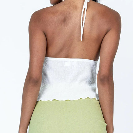 Women's Halterneck Crop Tops Summer Solid Color Bandage Open Front Backless Sleeveless Green Tops Y2K Streetwear