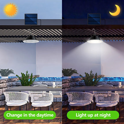Solar Pendant Light Outdoor with Remote Control 3-Color Dimmable Timer Waterproof Solar Shed Light for Gazebo Patio Garden Garag