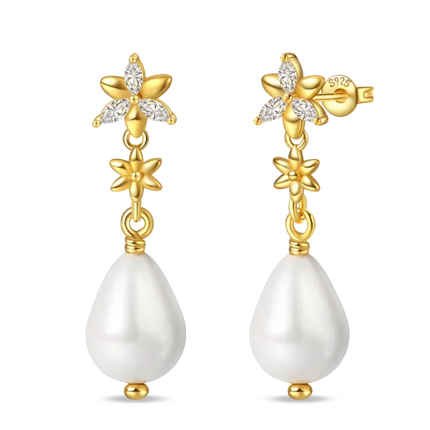 925 Sterling Silver Gold Pearl Hoop Earrings Pave Large Circular Shape Earring Gift for Women Jewelry Anniversary Wedding