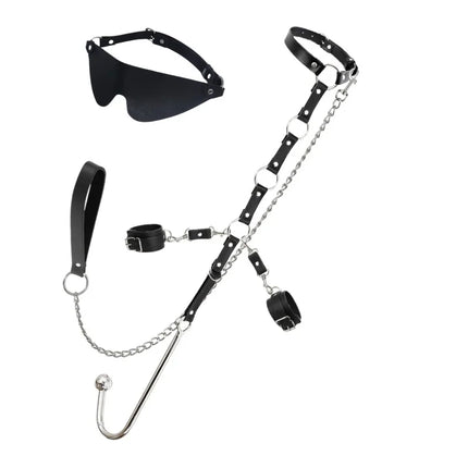 Adult Anal Plug Hook Bondage Kits with Adjustable Handcuffs Collar Neck Restraint Costumes for Couple BDSM Cosplay Game Sex Toys