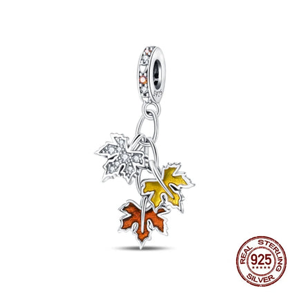 Autumn New 925 Sterling Silver Brown Maple Leaf Pumpkin Bee Charms Bead Fit 3mm 925 Original Bracelets DIY Jewelry Warm Gift