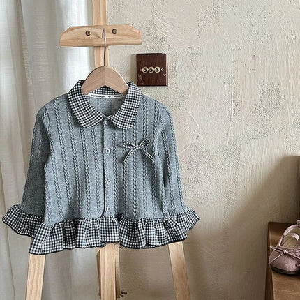 Toddler Girl Fall Ruffled Sweatshirt Kids Plaid Collar & Ruffled Hem Top – Cute & Cozy Plaid Knit Shirt for Baby Girls