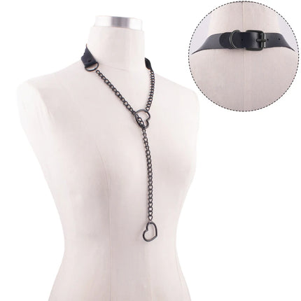 Heart Slip Chain Necklace Black leather Choker Collar For Women Goth Accessories  Punk Gothic Jewelry