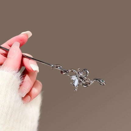 1pc Chinese Style Fashion Snake Shape Rose Hair Stick for Women Vintage Tassel Chopstick Exquisite Niche Sticks Accessories