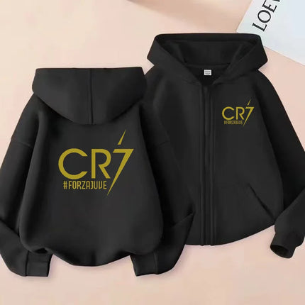 Children Hoodie Letter CR7 Zipper Style Coat Sweatshirt Boys Girls 3-12Yrs Long sleeves Loose Top Casual Sports Clothes Unisex