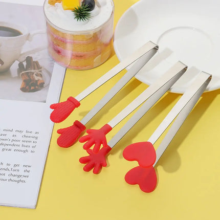 1pc Creative Silicone Stainless Steel Mini Snack Food Tongs Non-slip Handles BBQ Bread Ice Cube Clip Kitchen Accessories