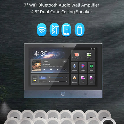 Karaoke WiFi Bluetooth 7 inch Screen Wall Amplifier Android Amp Smart Home Theater Sound System Mini Ceiling Speaker Residential
