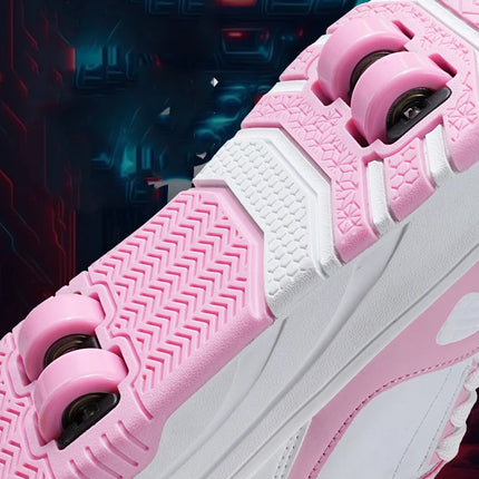 Four wheel roller shoes Boys girls walking shoes Casual outdoor sports slide and shrink school students pulleys shoes sneakers