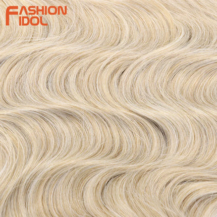 FASHION IDOL Soft Body Wave Crochet Hair 24Inch 3PCS Synthetic Hair Braids Ponytail Fake Hair Wavy Ombre Blonde Hair Extensions