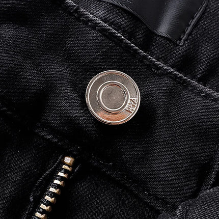 2025 New Destroyed Scratch Hole Men's High Street Slim Fit Skinny Light black embroidery Denim Jeans Pants