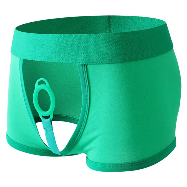 Front O-ring Underwear Mens Sexy Cotton Underpants Low Waist Underwear Briefs Exposed Cock Panties Ring Shorts