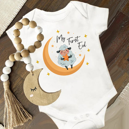 My First Eid Printed Baby Romper Newborn Islamic Muslim Holiday Outfit Eid Ramadan Infant Short Sleeve Romper Toddler Jumpsuit
