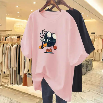 Summer Fashion Y2K Hand-Painted Print T-shirt Women Pure Cotton O-neck Short Sleeve Basic Top Tee Chic Loose Pullover 45-105Kg