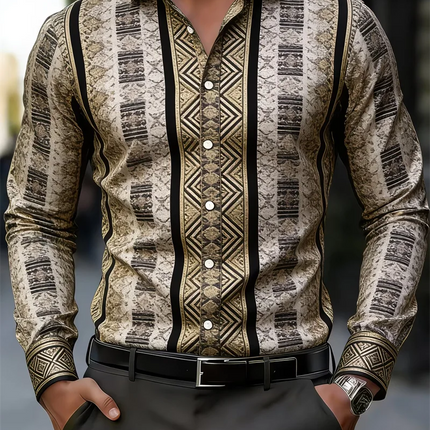 New Men's Long Sleeved Shirt with 3D Color Ink Print Design, Fashionable and Luxurious Print, Comfortable and Soft Top