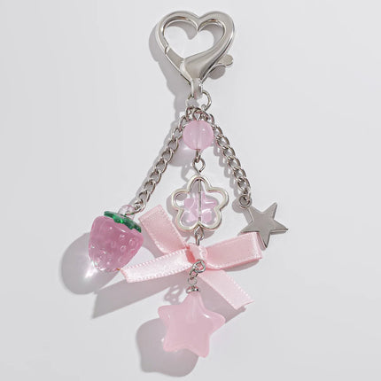 Cute Anti Loss Keychain Y2K Fashion Creamy Style Sweet Bag Small Pendant Fresh Butterfly Bow Pink Star Beaded Buckle Decoration