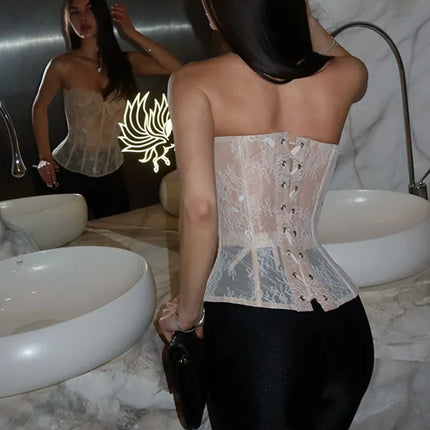 Sexy Lace Fishbone Bandage Vest Women Slim Strapless Backless Female Corset 2026 Spring Summer Lady Beach Party Tops New