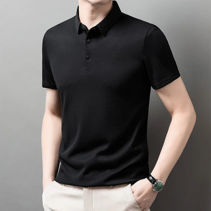 New Men's Business Casual Short-Sleeved Bone Flower Solid Color POLO Shirt Fashion Breathable Comfortable Summer Versatile Top