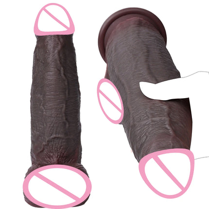 Realistic Silicone Dildo Black Soft Penis Sliding Foreskin Cock Male Genitals Vaginal Masturbation Suction Cup Dick Anal Sex Toy