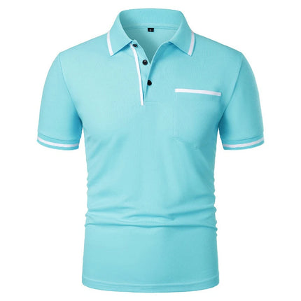 New Summer Men's Short Sleeve Polo Shirts Solid Business Casual Tees Fashion Breathable Loose Patchwork Tops Pockets Male Polos
