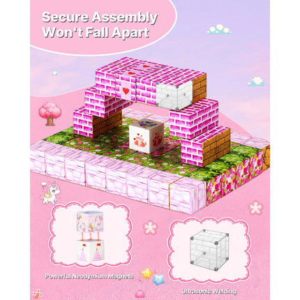 SucceBuy 100PCS Magnetic Blocks Princess Castle Set Magnetic Building Cubes STEM Montessori Sensory Toys for Kids Birthday Gift