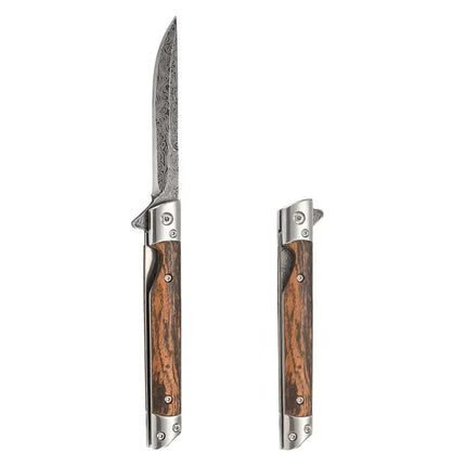 2024 Damascus Pattern Folding Knife Multi-Purpose Outdoor Camping Quick Open Pocket Knife Stainless Steel Folding Knife