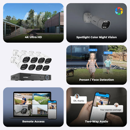 H.View 4K 5Mp 8Mp poe Cctv Security Camera System Home Video Surveillance Kit 8Ch Nvr Audio Outdoor Ip Camera xmeye app