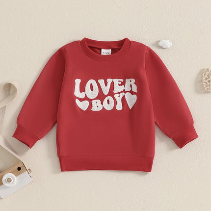 VISgogo Kids Boys Sweatshirt Valentine's Day Clothes Long Sleeve Crew Neck Hoodie Embroidery Letters Heart Pullover Tops