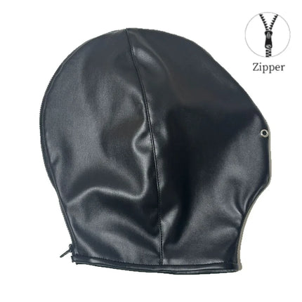 Elegant Unisex Bondage Zipper Hood Sex Toy Kits with Daring Full Face Coverage Mask for Couple Fantasy Cosplay Adult Costume