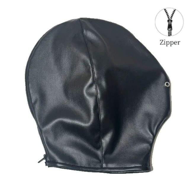 Elegant Unisex Bondage Zipper Hood Sex Toy Kits with Daring Full Face Coverage Mask for Couple Fantasy Cosplay Adult Costume